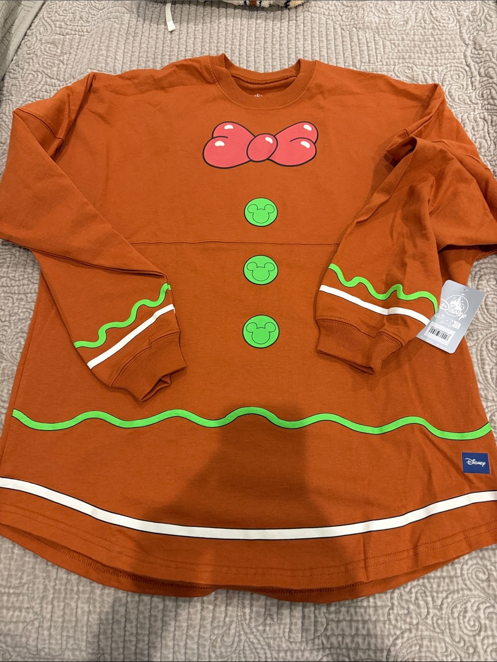 Disney Orange Kids' Gingerbread-Inspired Long Sleeve Top with Pink Bow